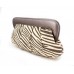 Evening Bag - Pleated Zebra Print w/ Leather Like Frame - Gray - BG-92089GY